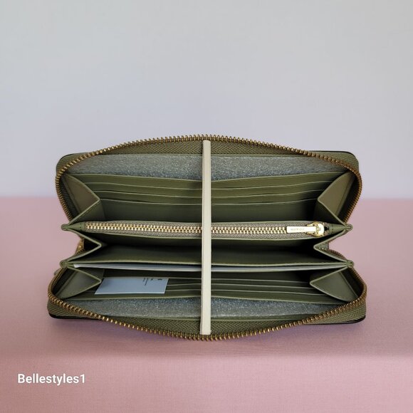 COACH Smooth Leather Zip-Around Accordion Wallet with Back-Slip Pocket- Moss - Picture 15 of 16